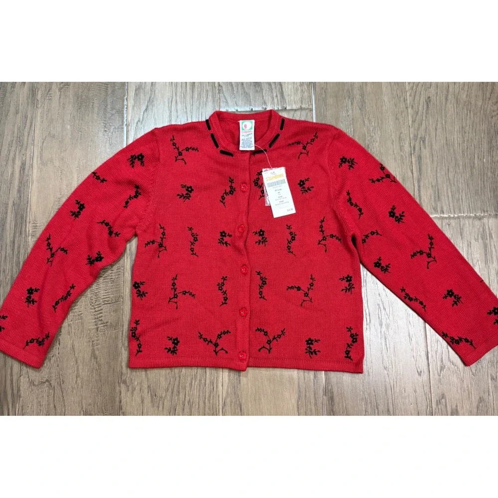 VNTG NWT Gymboree‎ Girls Red Floral Embroidered Cardigan Sweater 7 Years